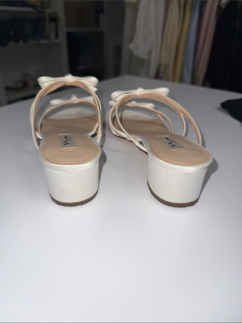 Nina Bow Strap Satin Slide Sandals in Ivory - Picture 5 of 5